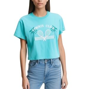 NWT Wildfox Tennis Club Jamie oversized boxy blue turquoise cropped t shirt M